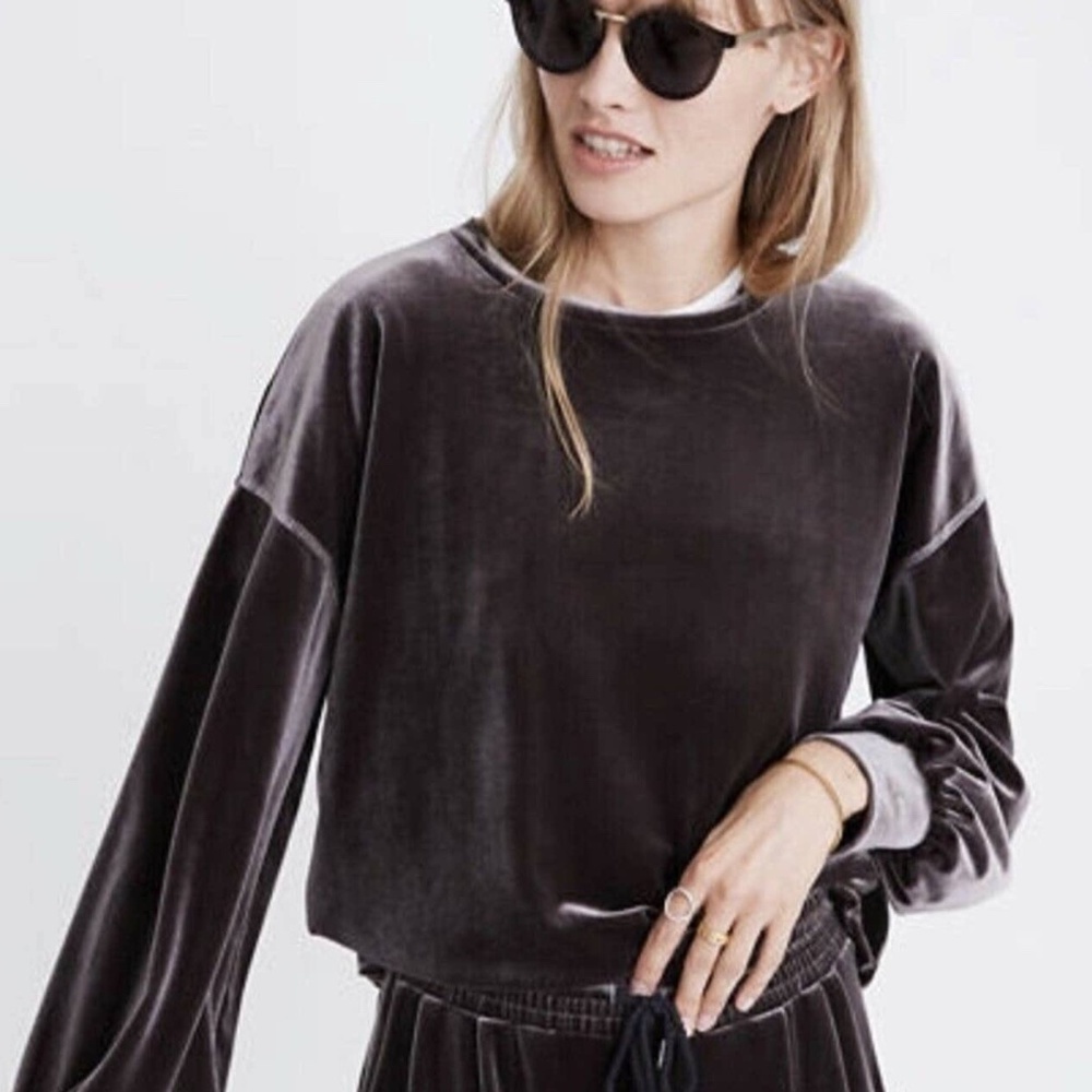 Madewell Sweater Velvet Balloon-Sleeve Sweatshirt
